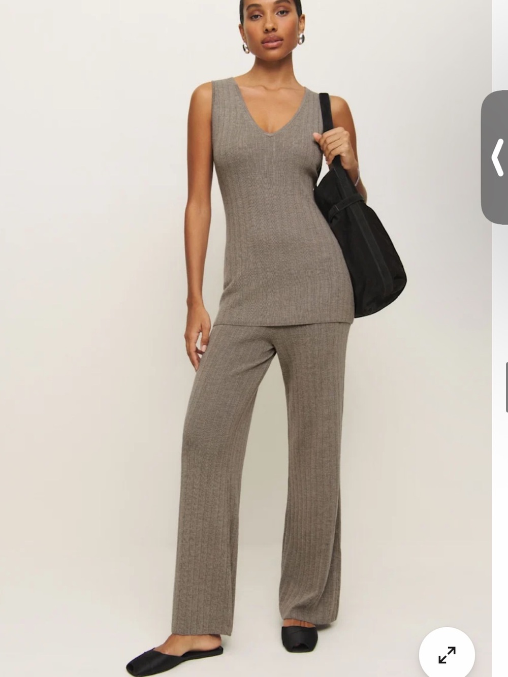 Reformation Novah Taupe Ribbed Wide-Leg Knit Set
